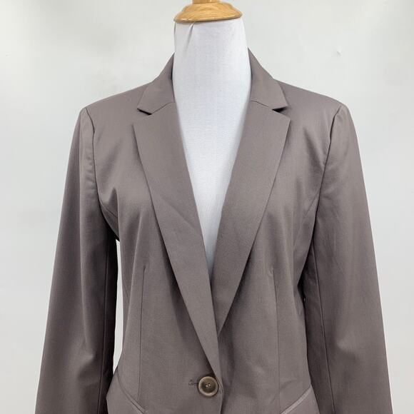 Ann Taylor Blazer Women 8 Taupe One Button Front Pockets Wool Blend Notch Career - Picture 3 of 12